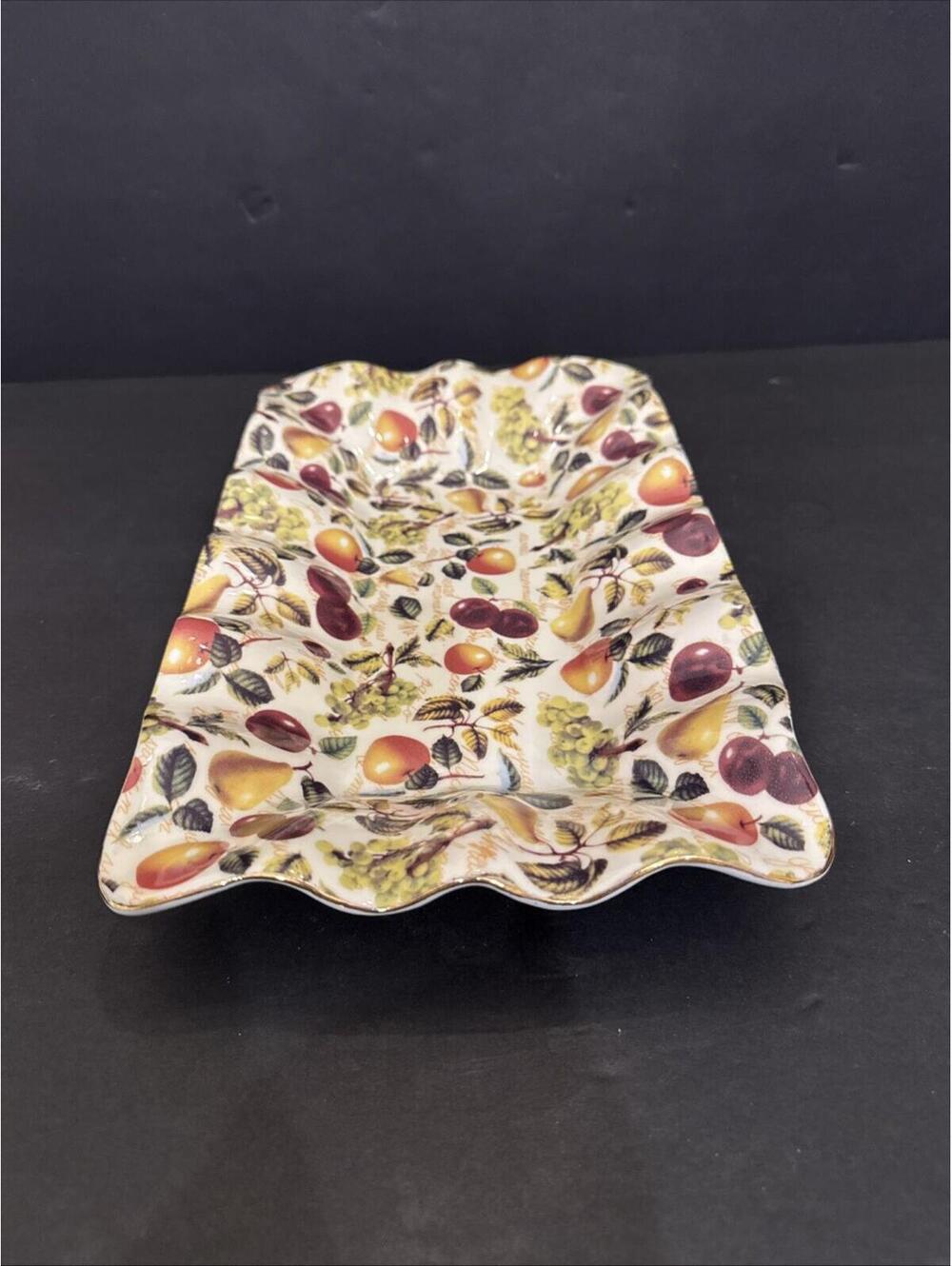 Mayfair by Jay Serving Platter Scalloped Edge Fruit Design 12” Long By 7.5” Wide